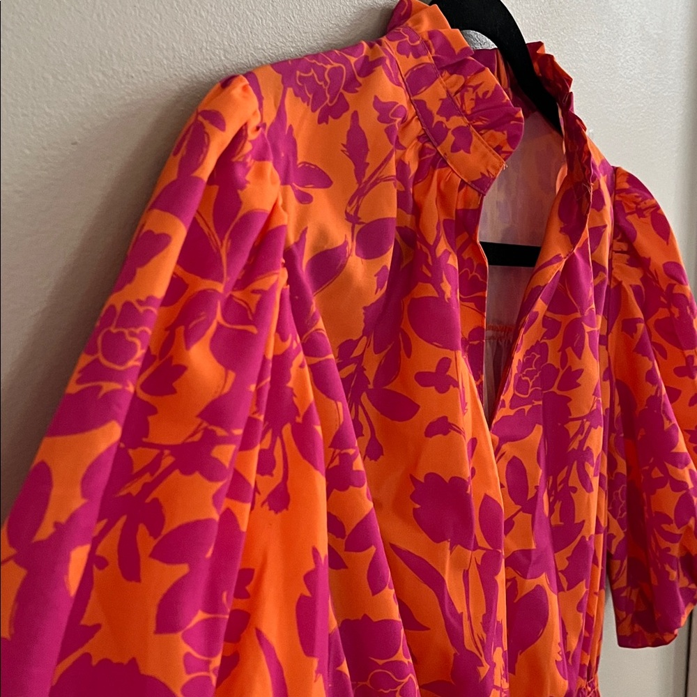 THML Living The Dream Orange & Pink Floral Mini Dress size medium - Picture 16 of 16